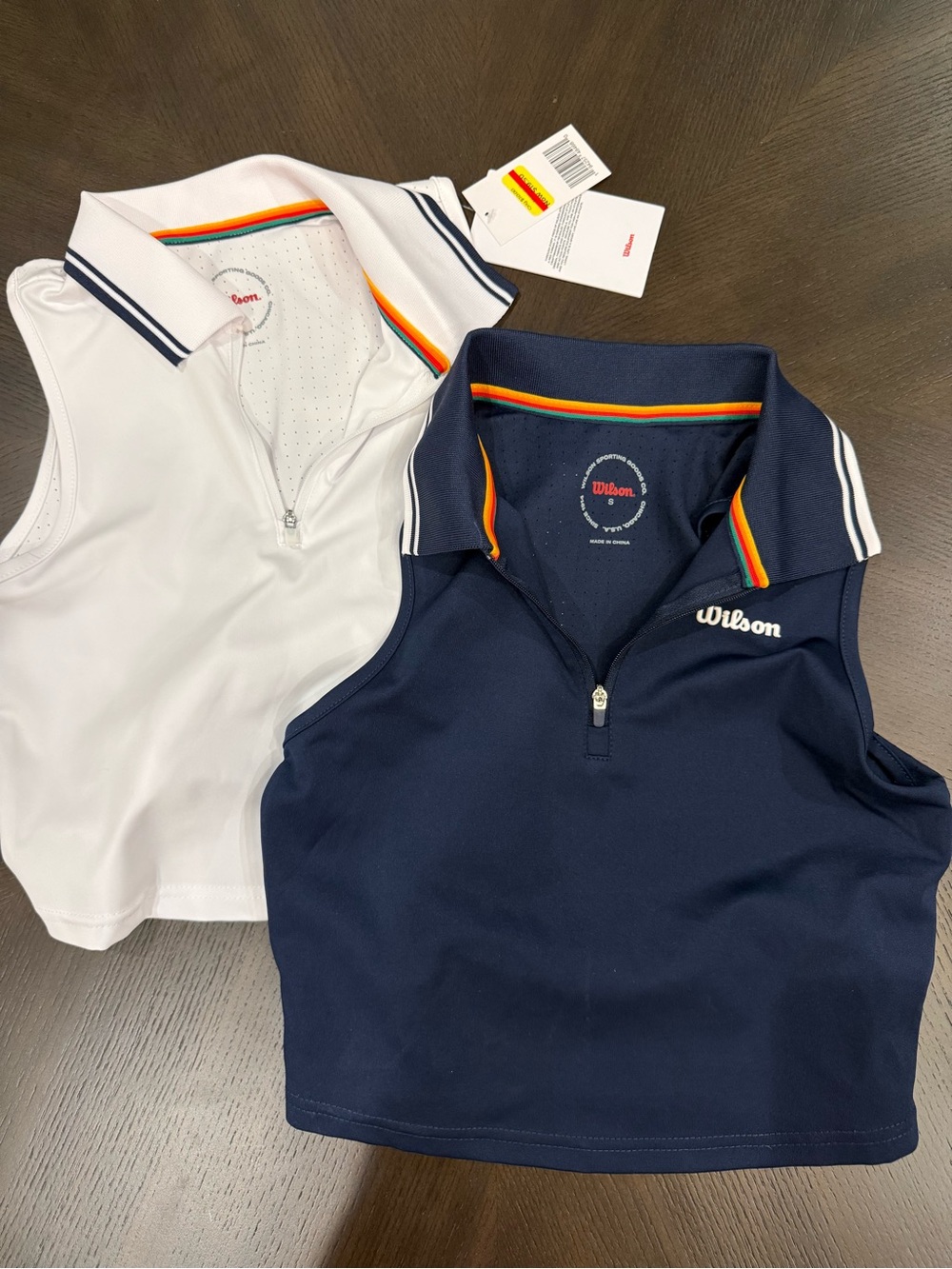 Wilson Girls' Sleeveless Polo Crop Tops - Navy & White with Rainbow Trim